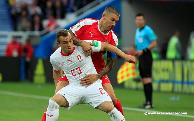 انتهاء الشوط الاول بتسجيل هدف لصربيا في مرمى سويسرا  1- 0