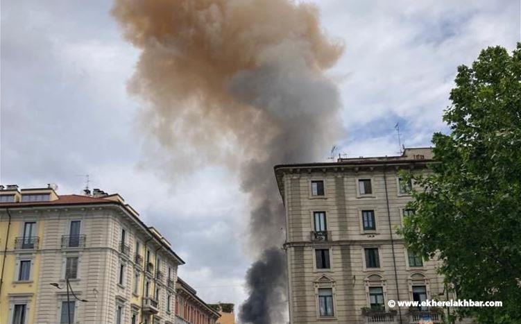 انفجار في وسط ميلانو الايطالية واحتراق عدد من السيارت