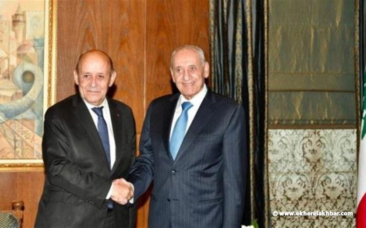 بري عرض مع لودريان التطورات 