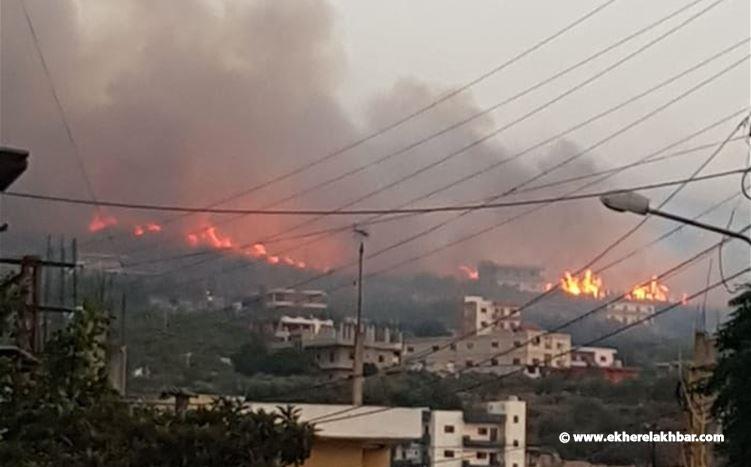 حريق كبير في خراج بلدة بزال والجيش والدفاع المدني والاهالي يعملون على اخماده